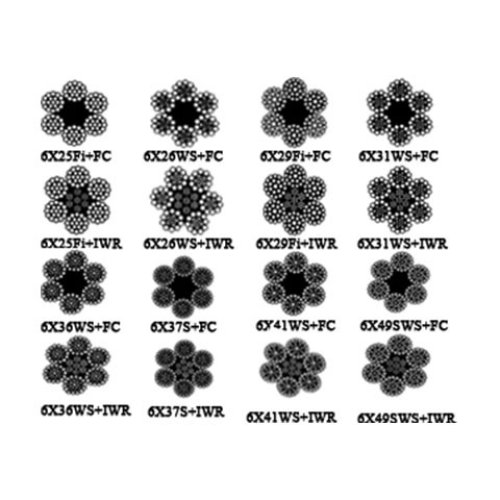 6 x 25Fi  6 x 29Fi  6 x 26WS  6 x 31WS  6 x 36WS  6 x 37S  6 x 41WS  6 x 49SWS Cabo de Aço com Contato de Linha (Não Galvanizado e Galvanizado)